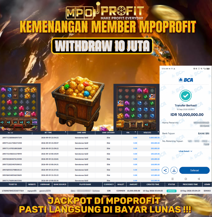 MPOPROFIT JACKPOT PGSOFT! KEMENANGAN MURNI DI (GEMSTONES GOLD TOTAL 10.000.000,- LUNAS)
